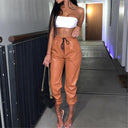 Chic Faux Leather Jogging Trousers with Elastic Waist and Pockets