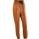Chic Faux Leather Jogging Trousers with Elastic Waist and Pockets