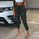 Chic Faux Leather Jogging Trousers with Elastic Waist and Pockets