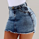 High-Waisted Denim Skirt with Fringed Hem