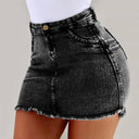 High Waist Frayed Hem Denim Skirt for Women