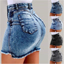 High-Waisted Denim Skirt with Fringed Hem