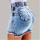 Chic Women's Denim Mini Skirt with Asymmetrical Hem and Frayed Edges