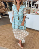 Chic V-Neck Half Sleeve Printed Dress