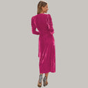 Velvet Midi Wrap Dress with Statement Puff Sleeves