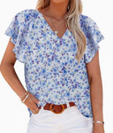 Floral Deep V-Neck Women's Blouse