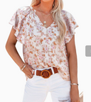 Floral Deep V-Neck Women's Blouse