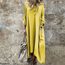 Stylish Women's Long Sleeve Dress with Button Placket and Pockets