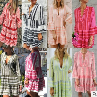Graphic Pattern Women's Wrap Dress with Statement Sleeves
