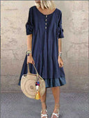 Stylish Women's Midi Dress with Ruffle Hem & Button Detail