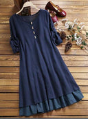 Stylish Women's Midi Dress with Ruffle Hem & Button Detail