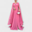 Chic Maxi Dress with Cape Sleeves & High Slit
