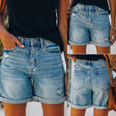 Vintage High-Waist Women's Denim Shorts with Frayed Details
