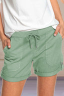 Adjustable Waist Drawstring Cuffed Shorts