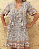 Floral Short Sleeve Dress with Tassels