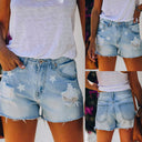 Star Print Frayed Hem Denim Shorts for Women