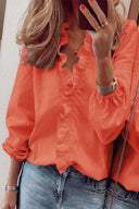 Chic Long Sleeve Ruffle V-Neck Blouse