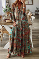 V-Neck Bohemian Dress with Flared Sleeves