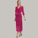 Velvet Midi Wrap Dress with Statement Puff Sleeves