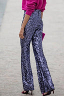 Chic High Waist Sequin Flared Trousers for Women