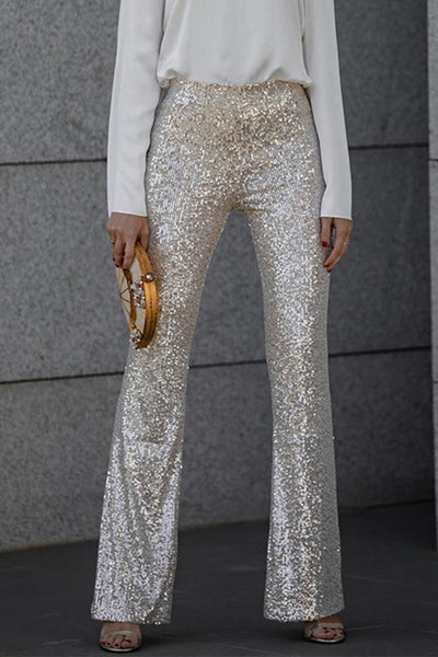 Chic High Waist Sequin Flared Trousers for Women