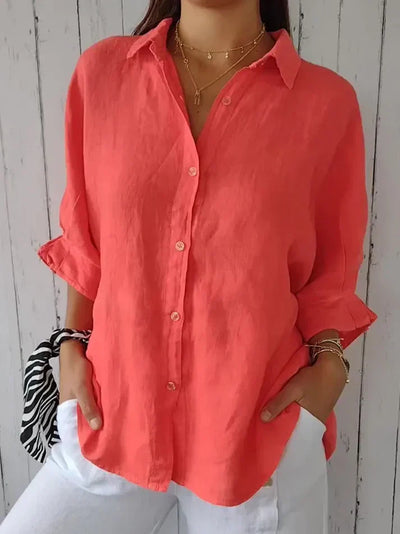 Chic Solid Color Blouse with Button Detail