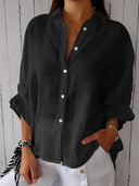 Chic Solid Color Blouse with Button Detail