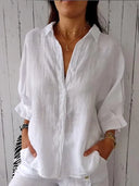 Chic Solid Color Blouse with Button Detail