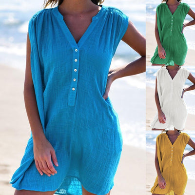 Chic Women's Button-Detail Beach Dress