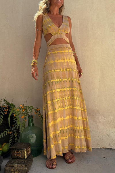 Chic Stretch Dress with Cutout & Slit Design