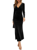 Velvet Long-Sleeve Bodycon Midi Dress