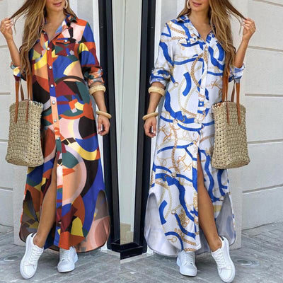 Chic Long Sleeve Graphic Print Dress for Women