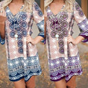 Vibrant Mandala Print Short Dress with Flared Sleeves