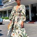 Chic Women's Maxi Dress with V-Neck & Billowy Sleeves
