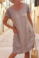 Chic Women's Linen Dress with Pocket Design