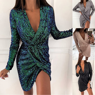 Chic V-Neck Long Sleeve Cocktail Dress for Women