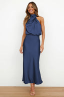 Chic Halter Neck Satin Maxi Dress