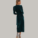 Velvet Midi Wrap Dress with Statement Puff Sleeves