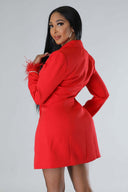 Chic White Blazer Dress with Feathered Sleeves