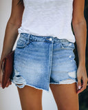 Women's Asymmetrical Hem Destroyed Denim Shorts