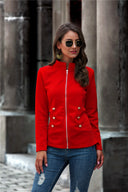 Chic Women's Blazer with Stylish Metal Buttons and Zipper