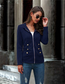 Chic Women's Blazer with Stylish Metal Buttons and Zipper