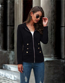 Chic Women's Blazer with Stylish Metal Buttons and Zipper
