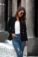 Chic Women's Blazer with Stylish Metal Buttons and Zipper