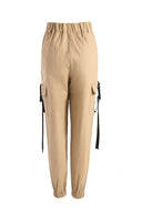 Women's Elastic Waist Cargo Pants with Side Pockets