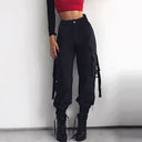 Women's Elastic Waist Cargo Pants with Side Pockets