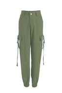 Women's Elastic Waist Cargo Pants with Side Pockets