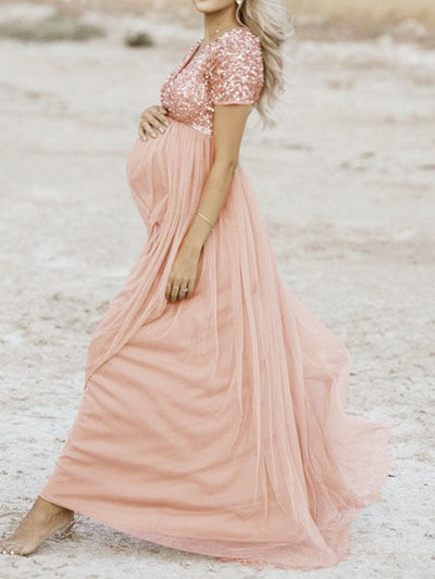 Stunning Maternity Maxi Dress with Sequins and Tulle