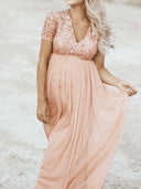 Stunning Maternity Maxi Dress with Sequins and Tulle