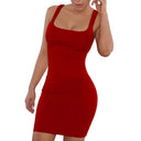 Women's Fitted Round Neck Dress with Wide Straps